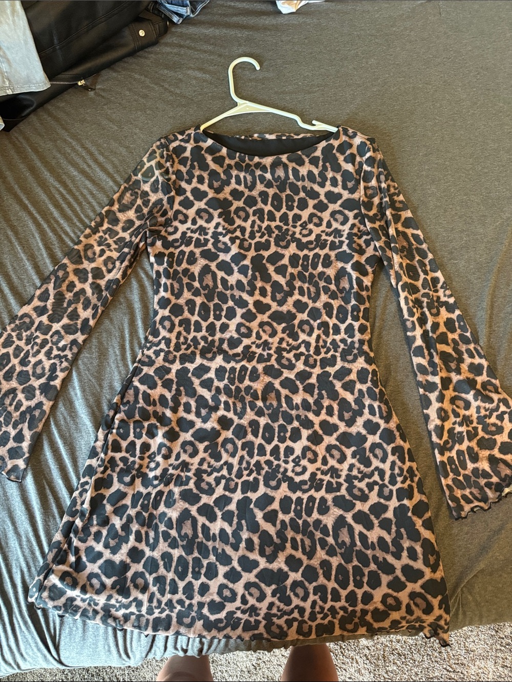 Leopard Print Long Sleeve Mini Dress - Brown & Black
